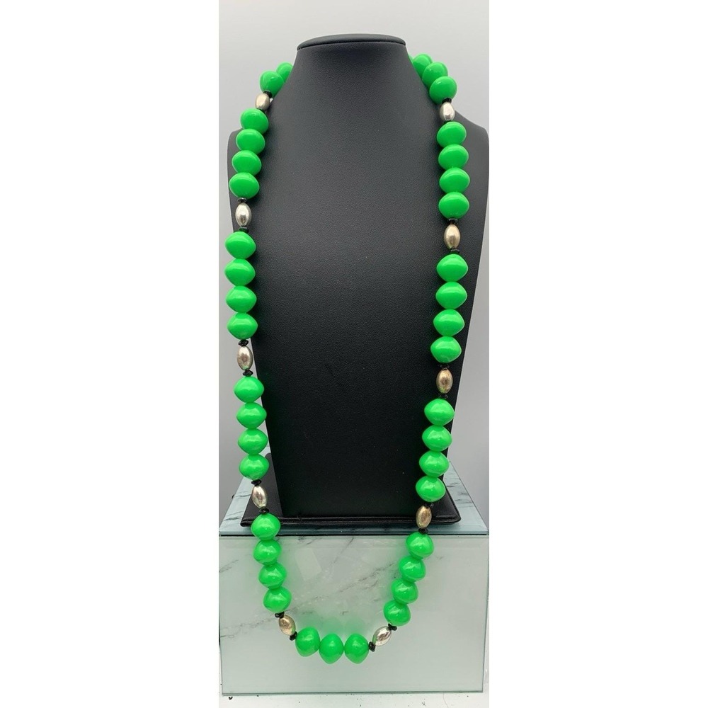 Vintage Bright Green Chunky Lucite Statement Necklace 44"